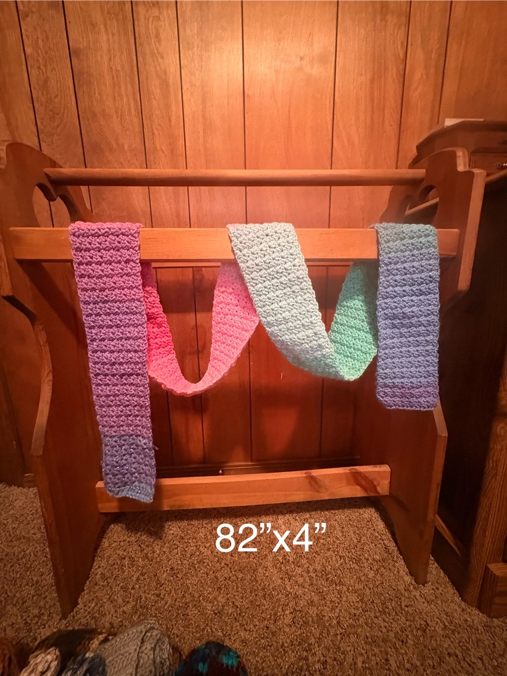 Handmade Crocheted Multicolor Scarf - Pink, Mint, Lavender, Blue